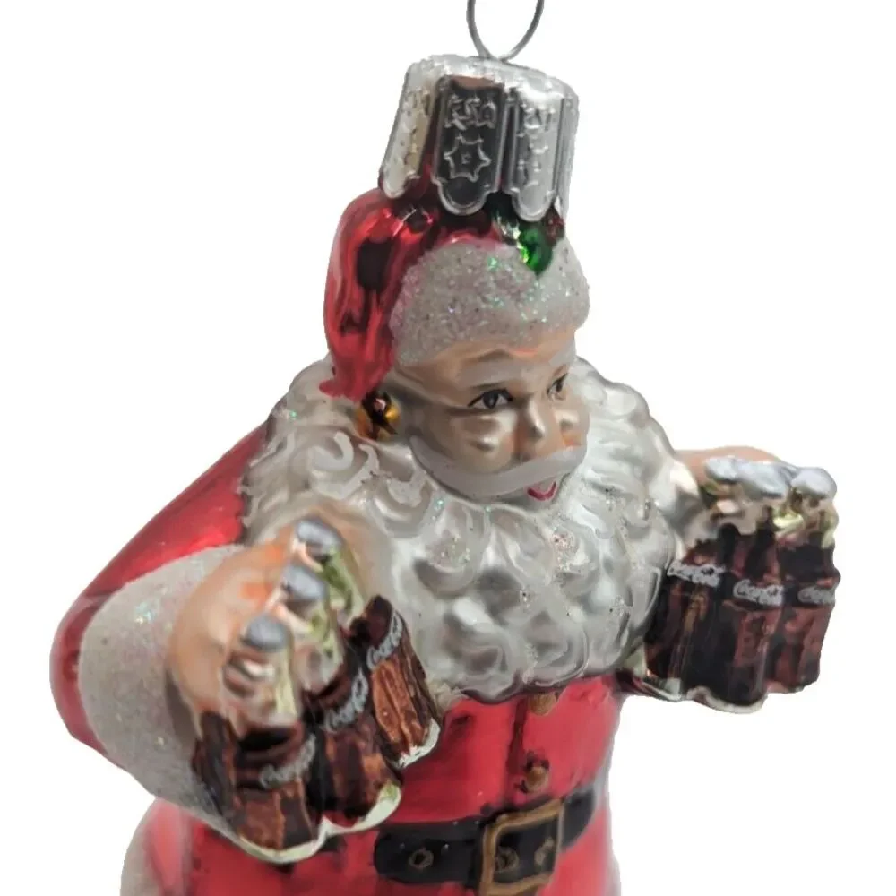 Coca-Cola‎ Kurt Adler Glass Santa Holding 6-Packs Holiday Christmas Ornament
